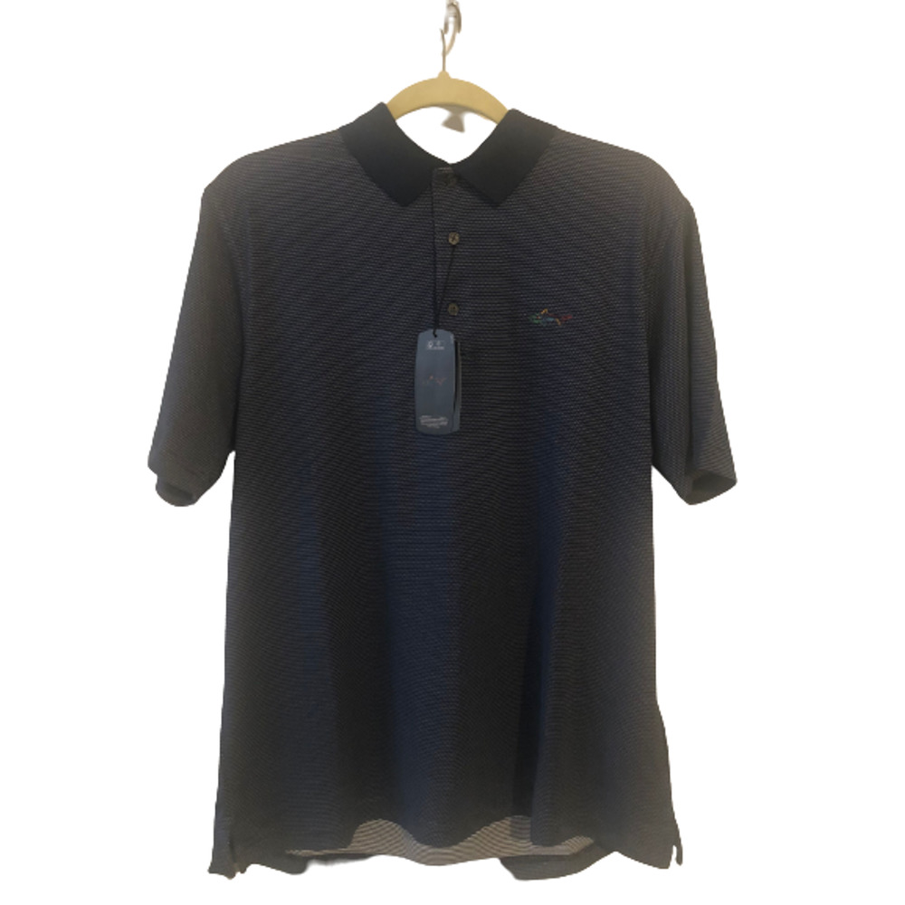 NEW! Greg Norman Play Dry Striped Golf Polo Shirt Size Medium Navy Blue